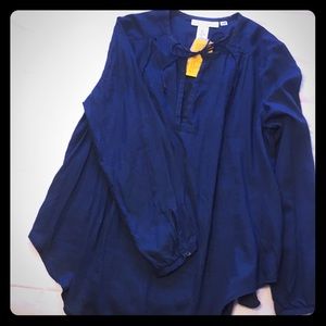 Dark Blue; Blouse; Deep V in front